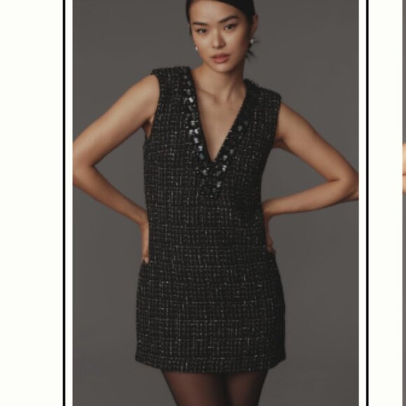 NWT Maeve V-Neck Tweed Mini Dress Women's Medium Black Silver - Picture 13 of 16